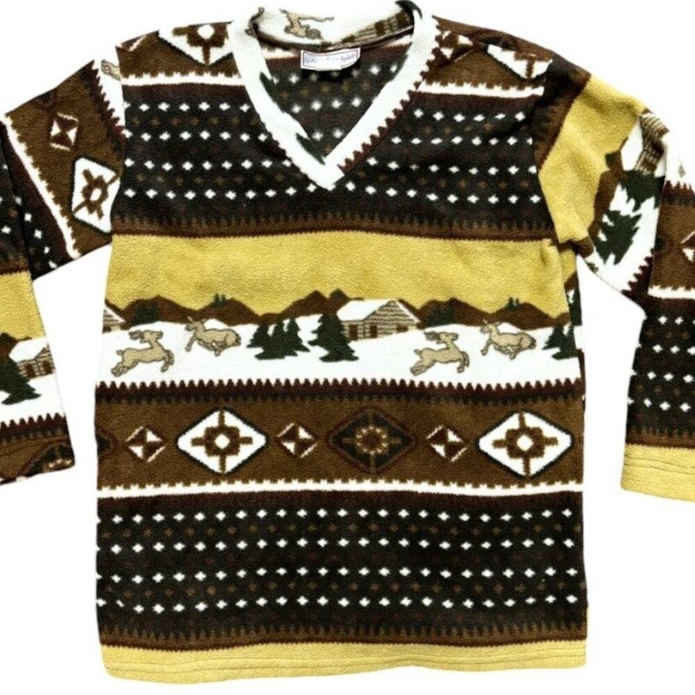 NEW AMERICAN SPIRIT Southwestern Winter Scene Fleece Pullover with Pockets SZ M